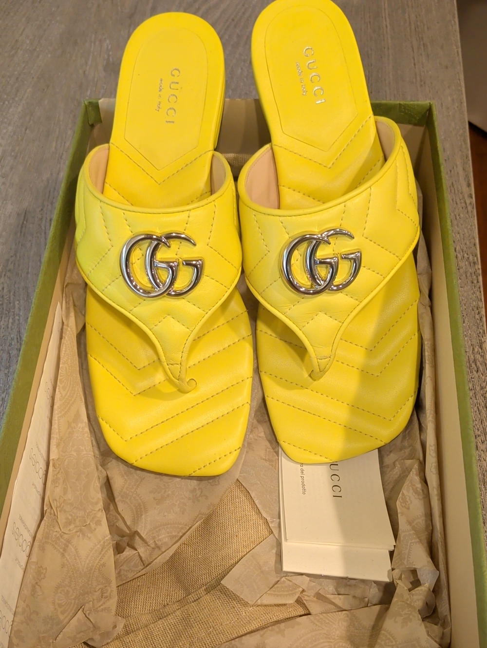 Gucci Yellow Quilted GG Thong Mules